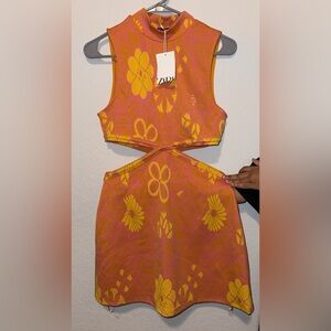 Zara Vibrant Orange and Yellow Cut-Out Dress